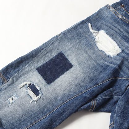 クラッシュリペア加工 立体裁断 ストレッチ デニムパンツ(TIDY BIKER)