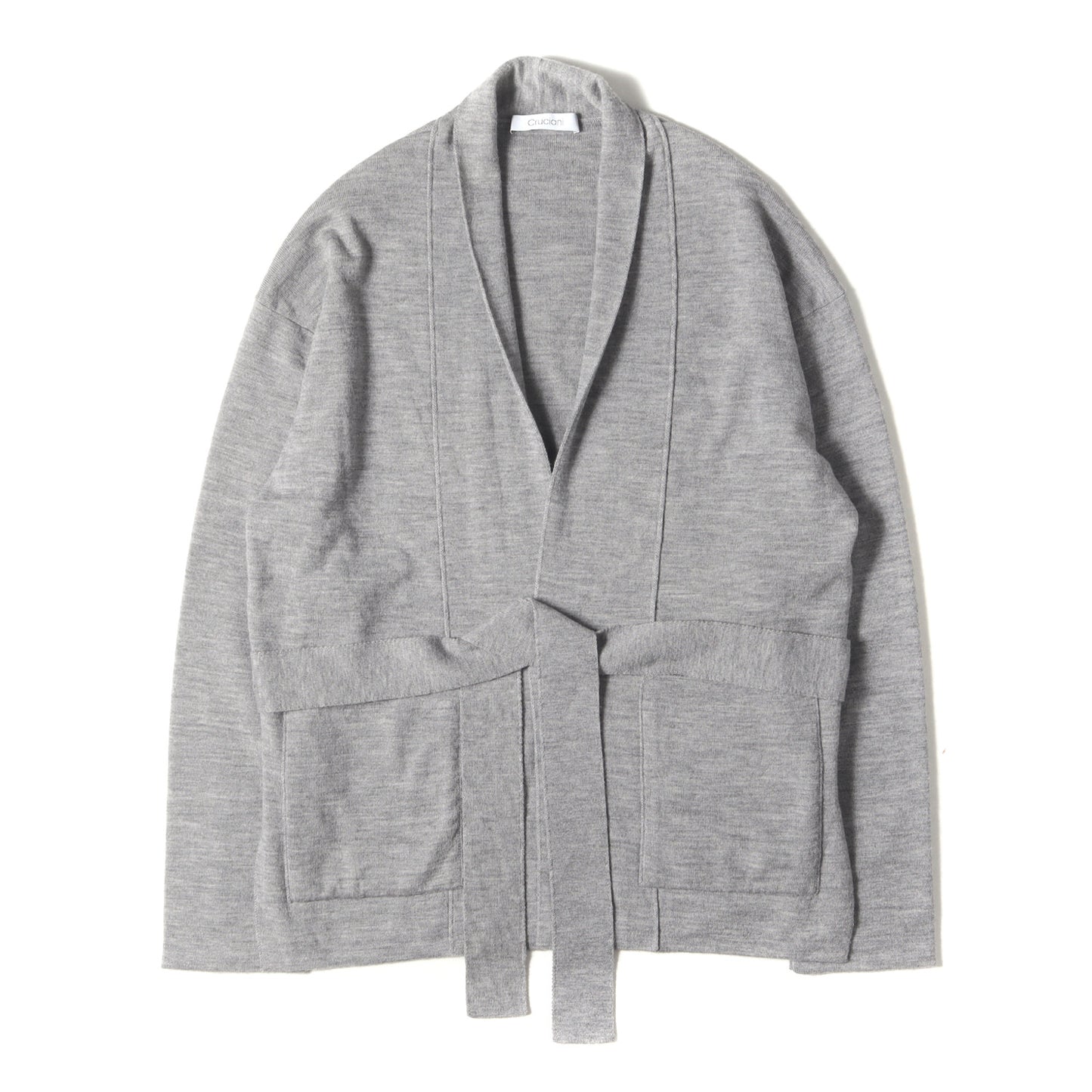 ショールカラー ベルテッド ウールニット カーディガン