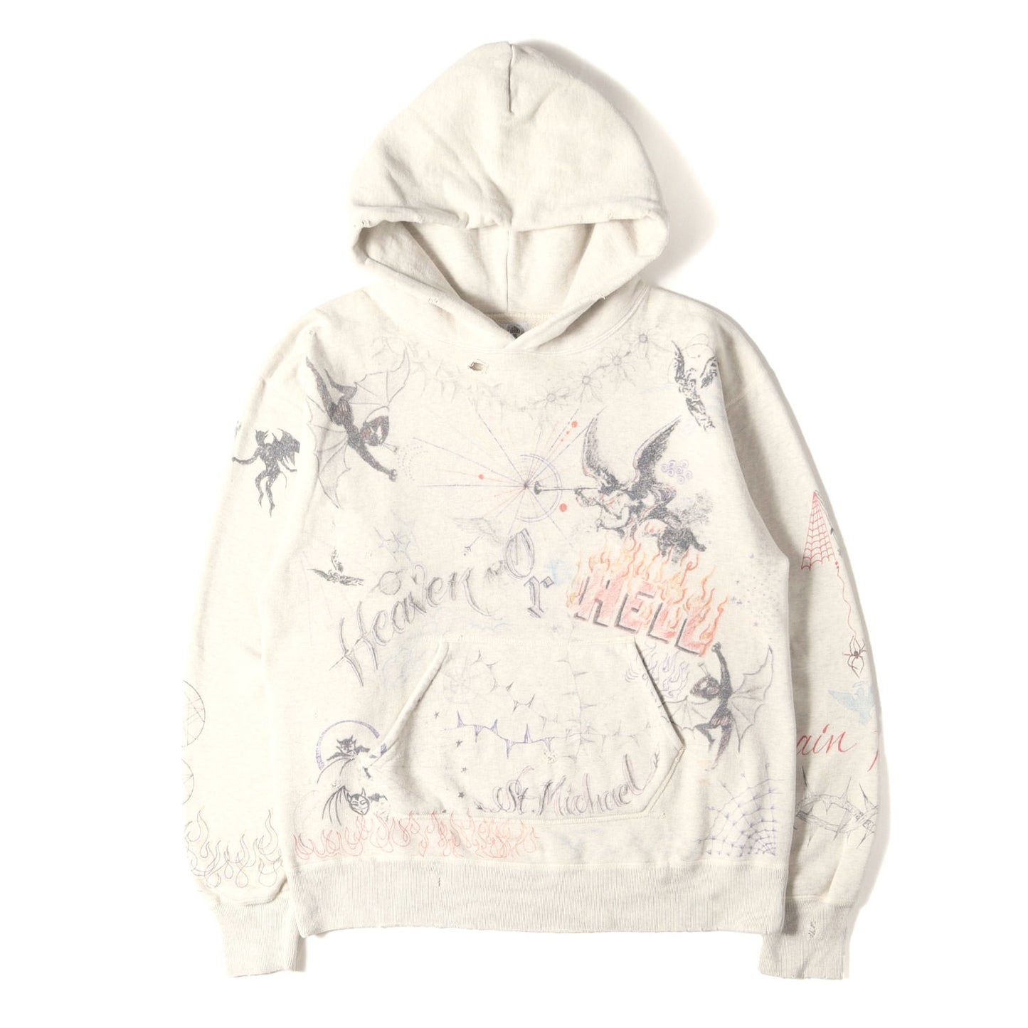 21AW ×Dr. Woo ヴィンテージ加工 落書きグラフィック スウェットパーカー(HOODIE)