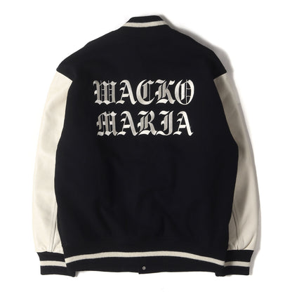 22AW ロゴ刺繍 袖レザー メルトン バーシティジャケット / スタジャン(LEATHER VARSITY JACKET)