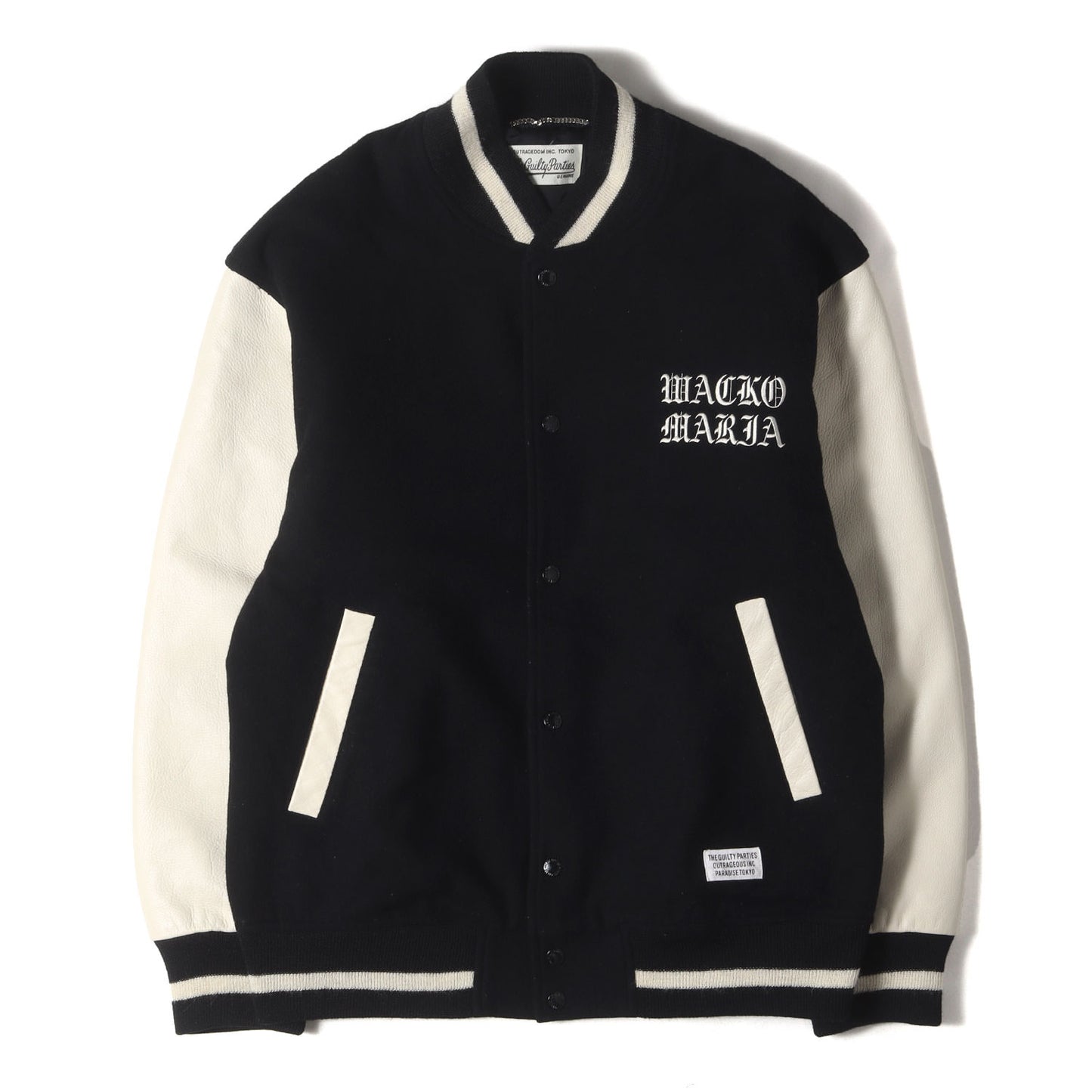 22AW ロゴ刺繍 袖レザー メルトン バーシティジャケット / スタジャン(LEATHER VARSITY JACKET)