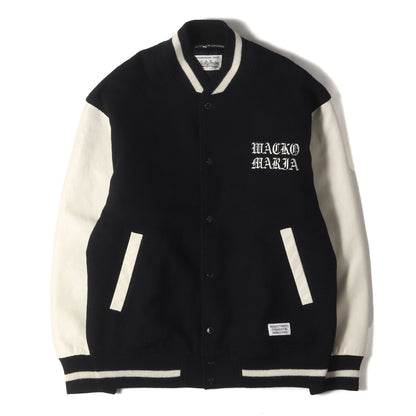 22AW ロゴ刺繍 袖レザー メルトン バーシティジャケット / スタジャン(LEATHER VARSITY JACKET)
