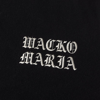 22AW ロゴ刺繍 袖レザー メルトン バーシティジャケット / スタジャン(LEATHER VARSITY JACKET)