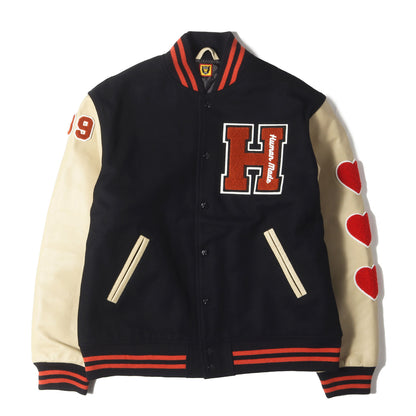 24AW ワッペンロゴ 袖レザー メルトン バーシティジャケット / スタジャン(VARSITY JACKET )