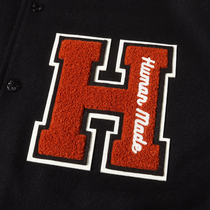 24AW ワッペンロゴ 袖レザー メルトン バーシティジャケット / スタジャン(VARSITY JACKET )