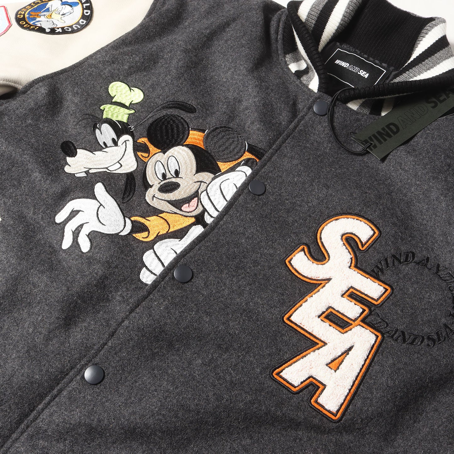 24AW 初売り限定 32着限定 ×Disney Mickey&Friends Collection ミッキーマウス 袖レザー メルトン スタジャン(DISNEY NUMBERING STUDIUM JACKET)