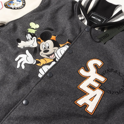 24AW 初売り限定 32着限定 ×Disney Mickey&Friends Collection ミッキーマウス 袖レザー メルトン スタジャン(DISNEY NUMBERING STUDIUM JACKET)