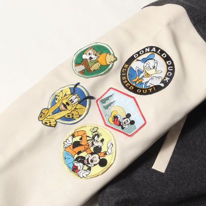 24AW 初売り限定 32着限定 ×Disney Mickey&Friends Collection ミッキーマウス 袖レザー メルトン スタジャン(DISNEY NUMBERING STUDIUM JACKET)