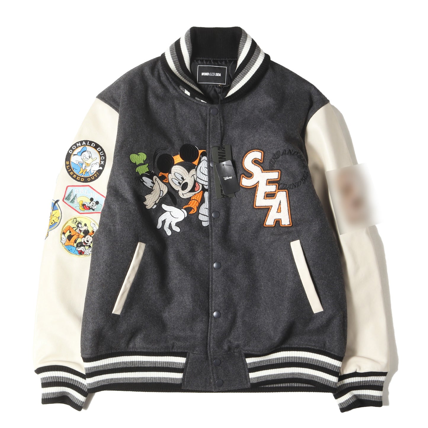 24AW 初売り限定 32着限定 ×Disney Mickey&Friends Collection ミッキーマウス 袖レザー メルトン スタジャン(DISNEY NUMBERING STUDIUM JACKET)