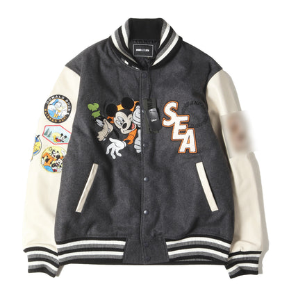 24AW 初売り限定 32着限定 ×Disney Mickey&Friends Collection ミッキーマウス 袖レザー メルトン スタジャン(DISNEY NUMBERING STUDIUM JACKET)