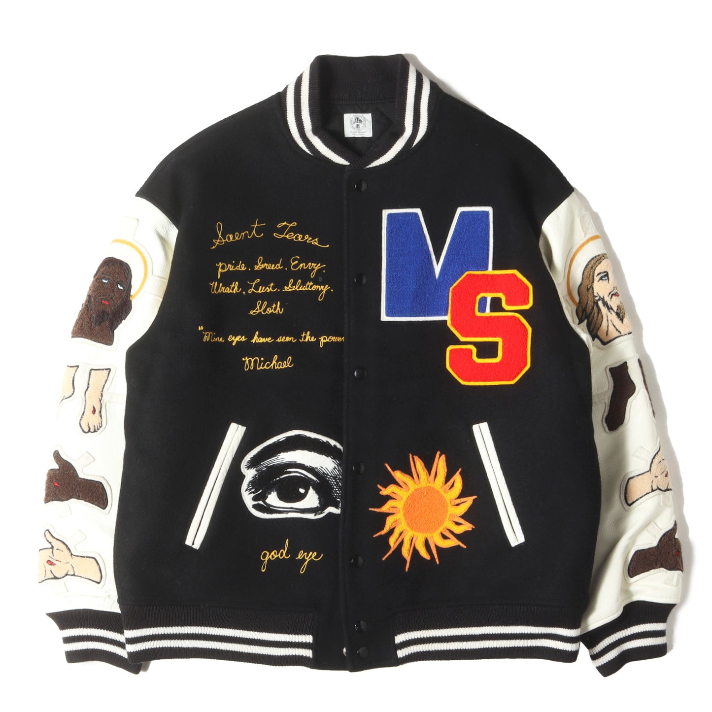 21SS ×DENIM TEARS 袖レザー メルトン スタジャン(STDIUM JACKET)
