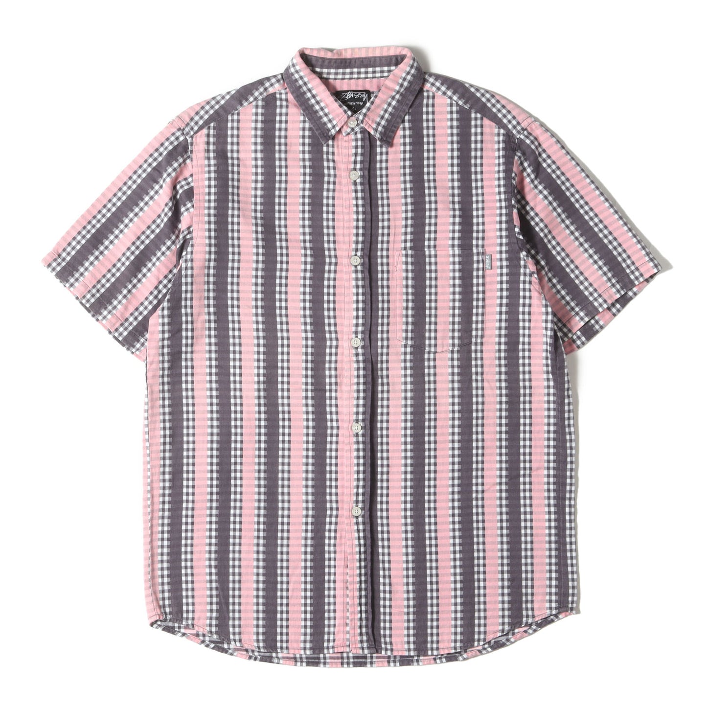 00s ストライププリント ギンガムチェック 半袖シャツ