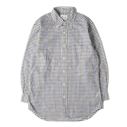 Papas Plus コットン/リネン チェック 9分袖 ボタンダウンシャツ