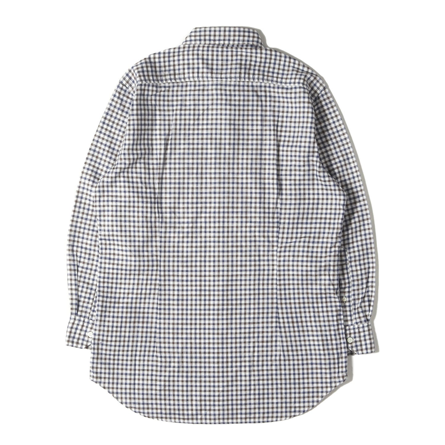 Papas Plus コットン/リネン チェック 9分袖 ボタンダウンシャツ