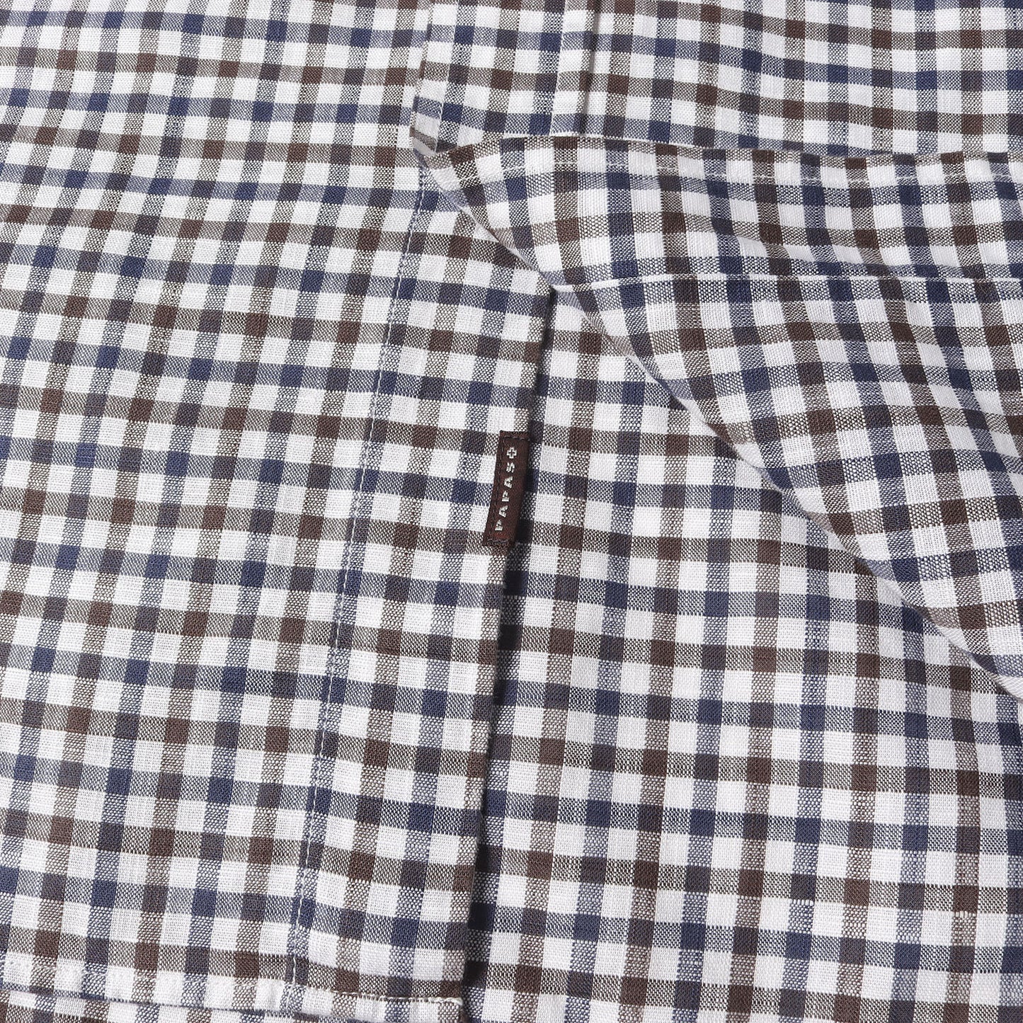 Papas Plus コットン/リネン チェック 9分袖 ボタンダウンシャツ