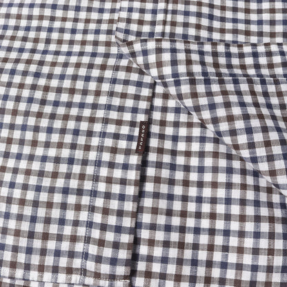 Papas Plus コットン/リネン チェック 9分袖 ボタンダウンシャツ