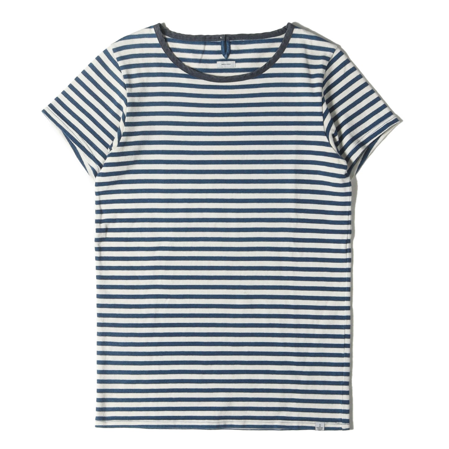 インディゴ ボーダー 度詰めコットン Tシャツ(BORDER CREW INDIGO S/S)