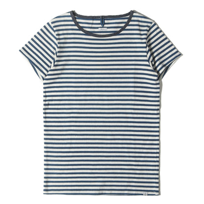 インディゴ ボーダー 度詰めコットン Tシャツ(BORDER CREW INDIGO S/S)