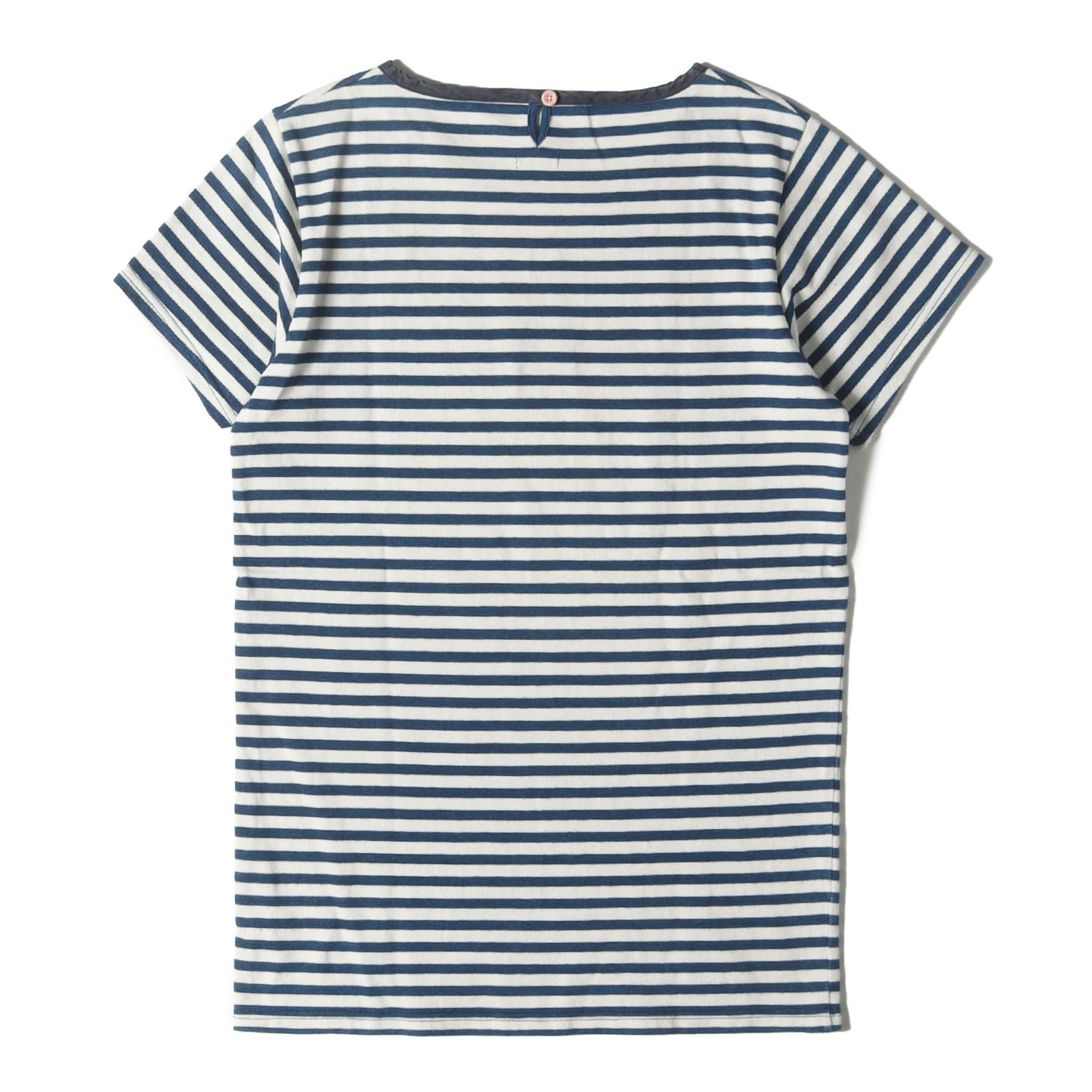 インディゴ ボーダー 度詰めコットン Tシャツ(BORDER CREW INDIGO S/S)