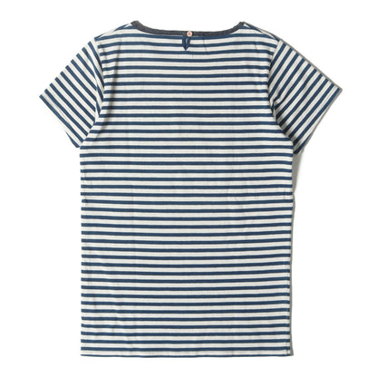 インディゴ ボーダー 度詰めコットン Tシャツ(BORDER CREW INDIGO S/S)