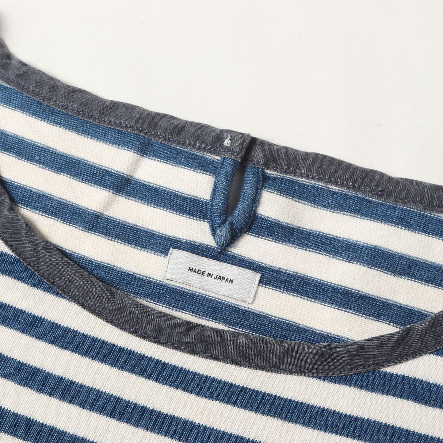 インディゴ ボーダー 度詰めコットン Tシャツ(BORDER CREW INDIGO S/S)