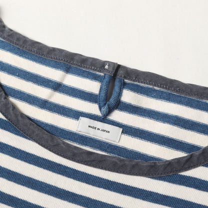 インディゴ ボーダー 度詰めコットン Tシャツ(BORDER CREW INDIGO S/S)