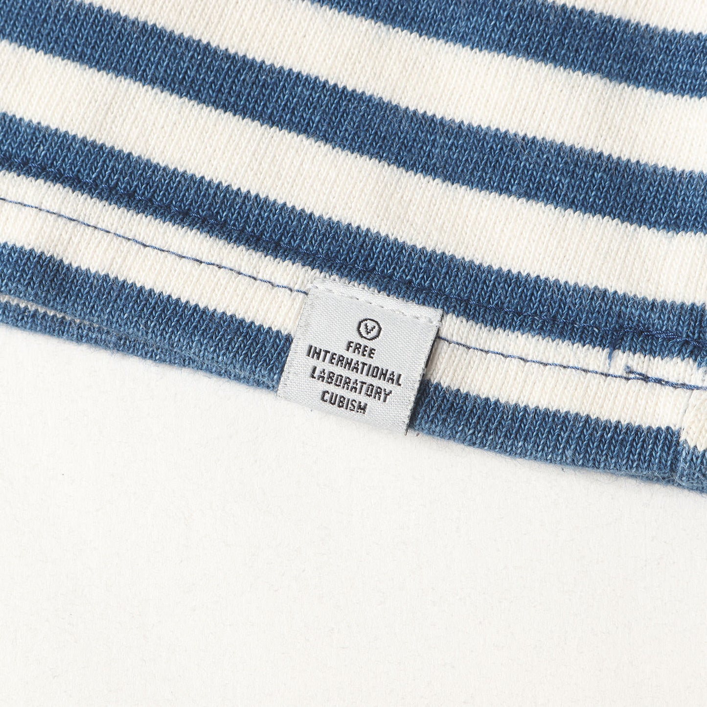 インディゴ ボーダー 度詰めコットン Tシャツ(BORDER CREW INDIGO S/S)