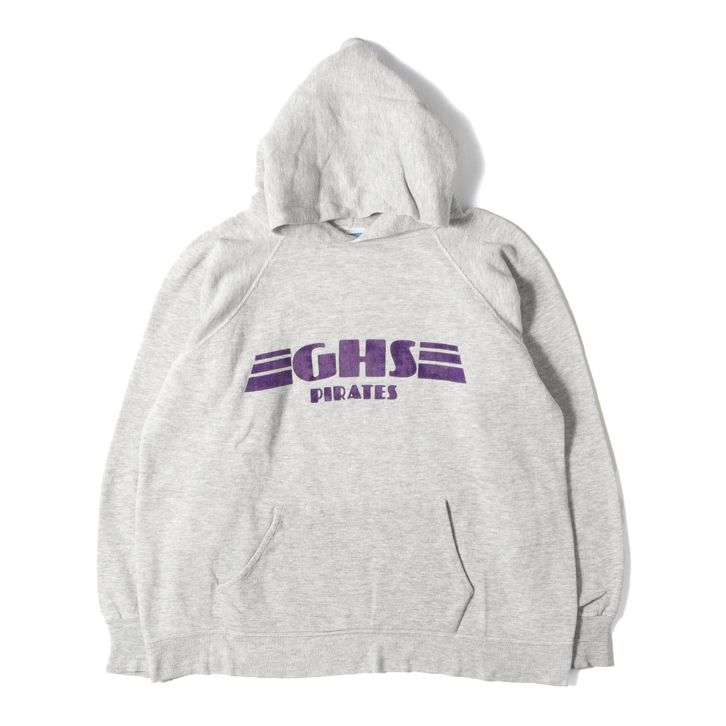 [脇下ガゼット付き バータグ] 70s フロッキープリント ラグランスリーブ スウェットパーカー USA製