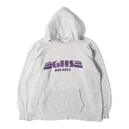 [脇下ガゼット付き バータグ] 70s フロッキープリント ラグランスリーブ スウェットパーカー USA製