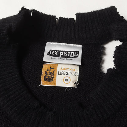 24AW ×Sex Pistols グランジ加工 オーバーサイズ ウールニット(SP_CRW KNIT/I AM A)