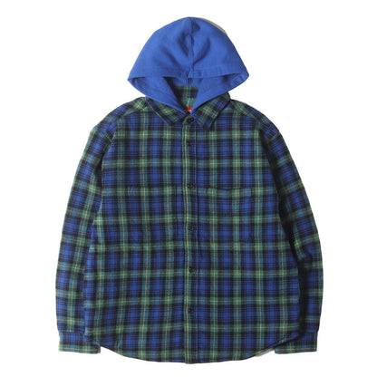 23AW フード付き 裏地キルティング チェック ネルシャツ(Tartan Flannel Hooded Shirt)