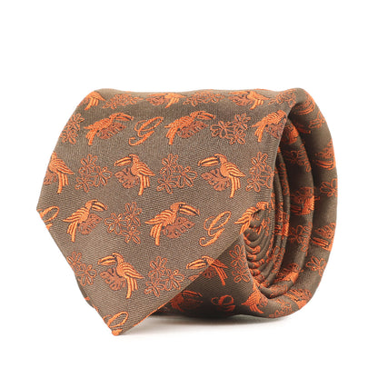 バード&フラワー柄 デザイン シルク ネクタイ
