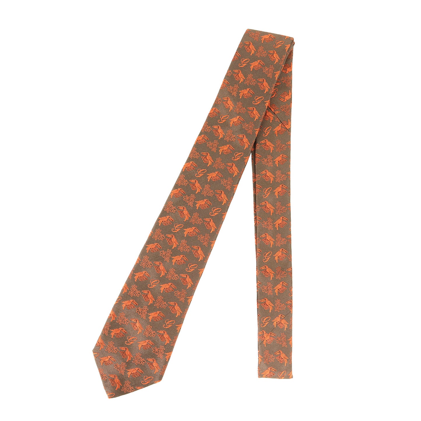 バード&フラワー柄 デザイン シルク ネクタイ