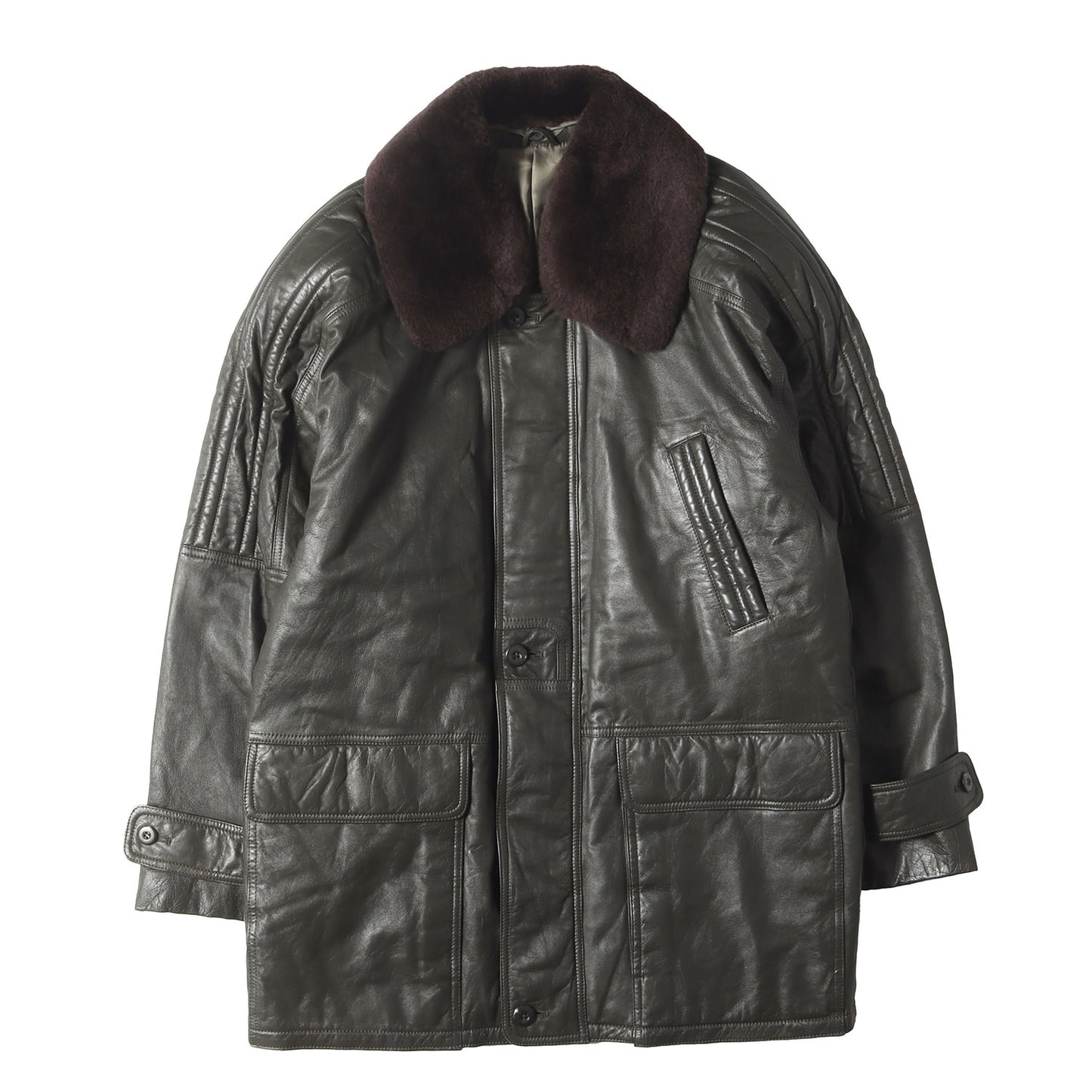 90s 襟ムートン シープスキンレザー ジップ コート / RAIKA 日本製