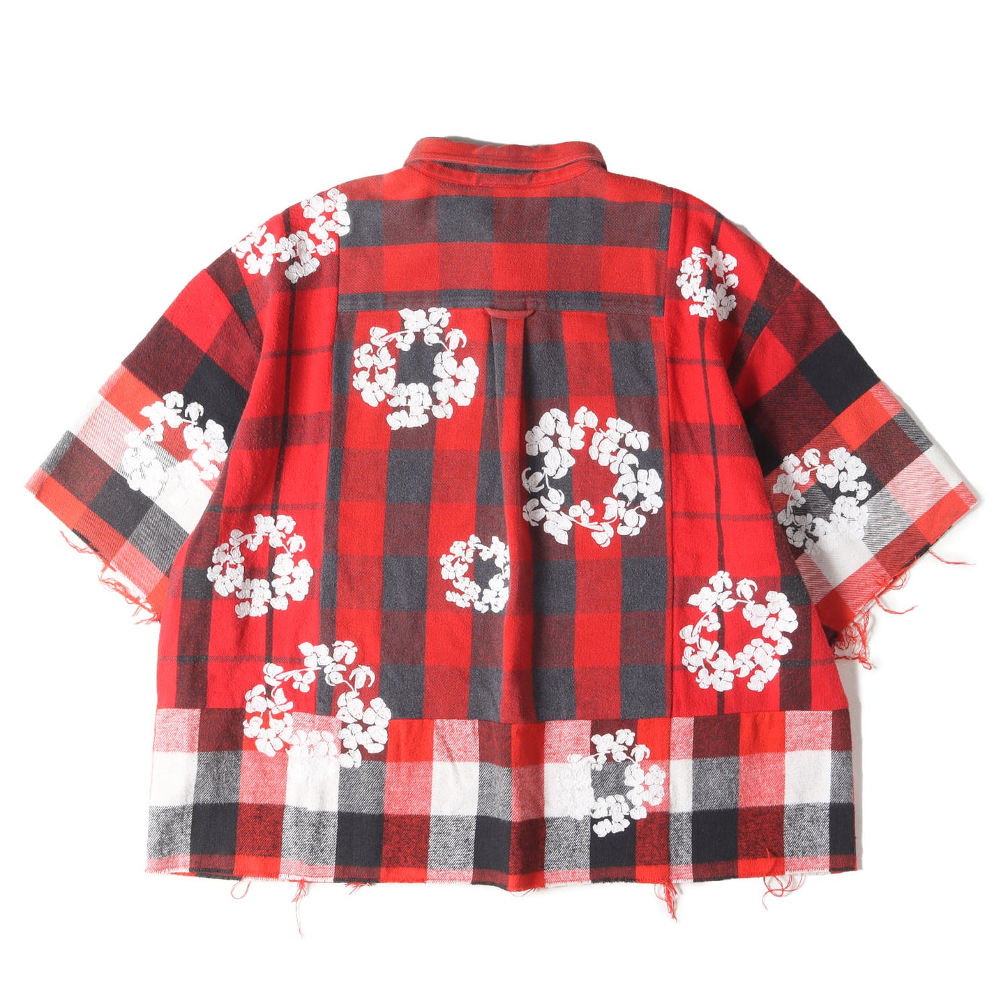 23SS ×DENIM TEARS ヴィンテージ リメイク フラワー刺繍 オーバーサイズ ネルシャツ(CHECK SS SHIRTS)