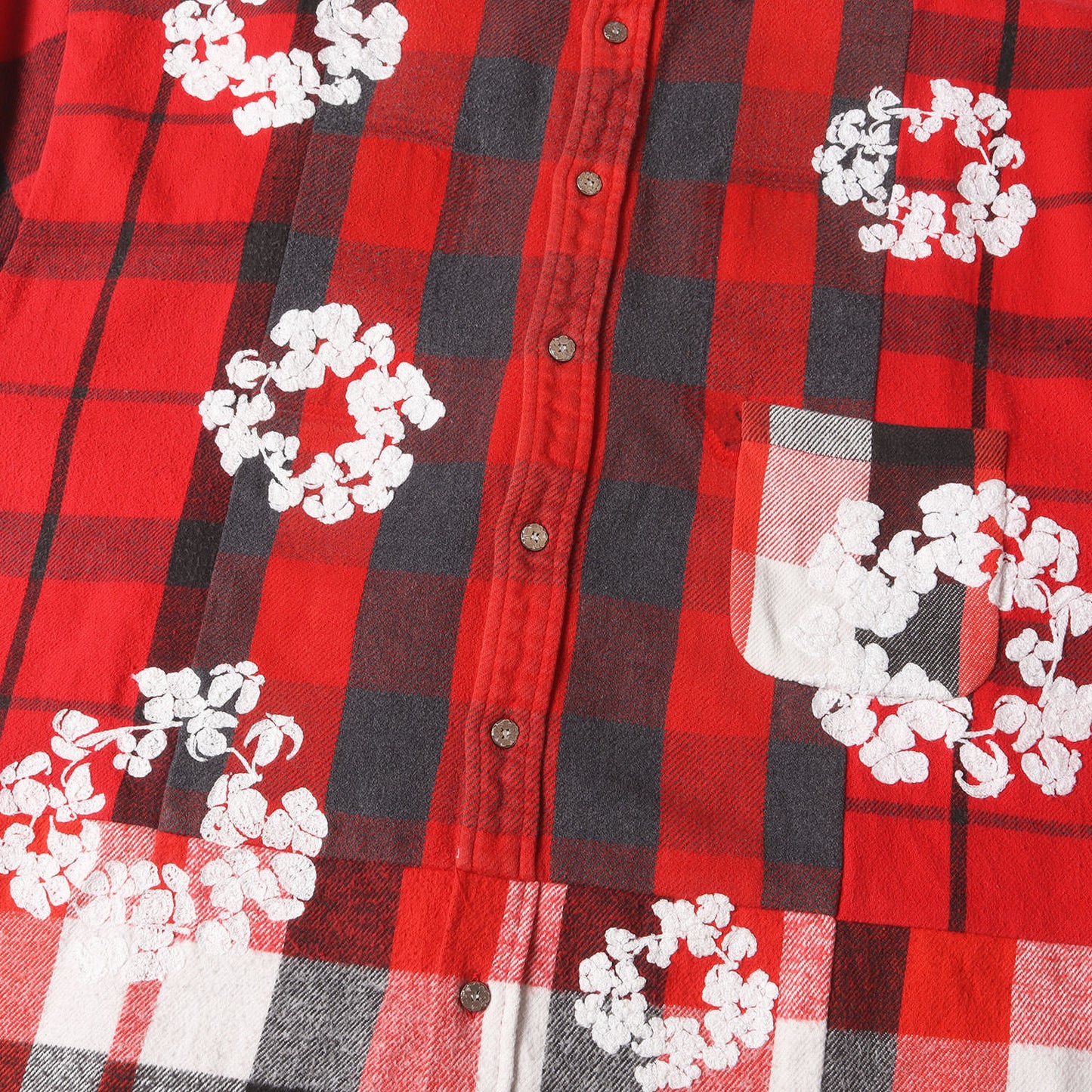 23SS ×DENIM TEARS ヴィンテージ リメイク フラワー刺繍 オーバーサイズ ネルシャツ(CHECK SS SHIRTS)