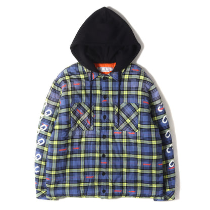 22AW フード付き 裏地キルティング チェックネル シャツジャケット
