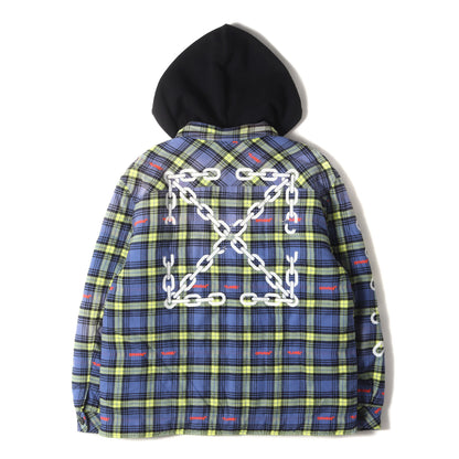 22AW フード付き 裏地キルティング チェックネル シャツジャケット