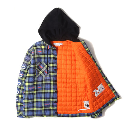 22AW フード付き 裏地キルティング チェックネル シャツジャケット