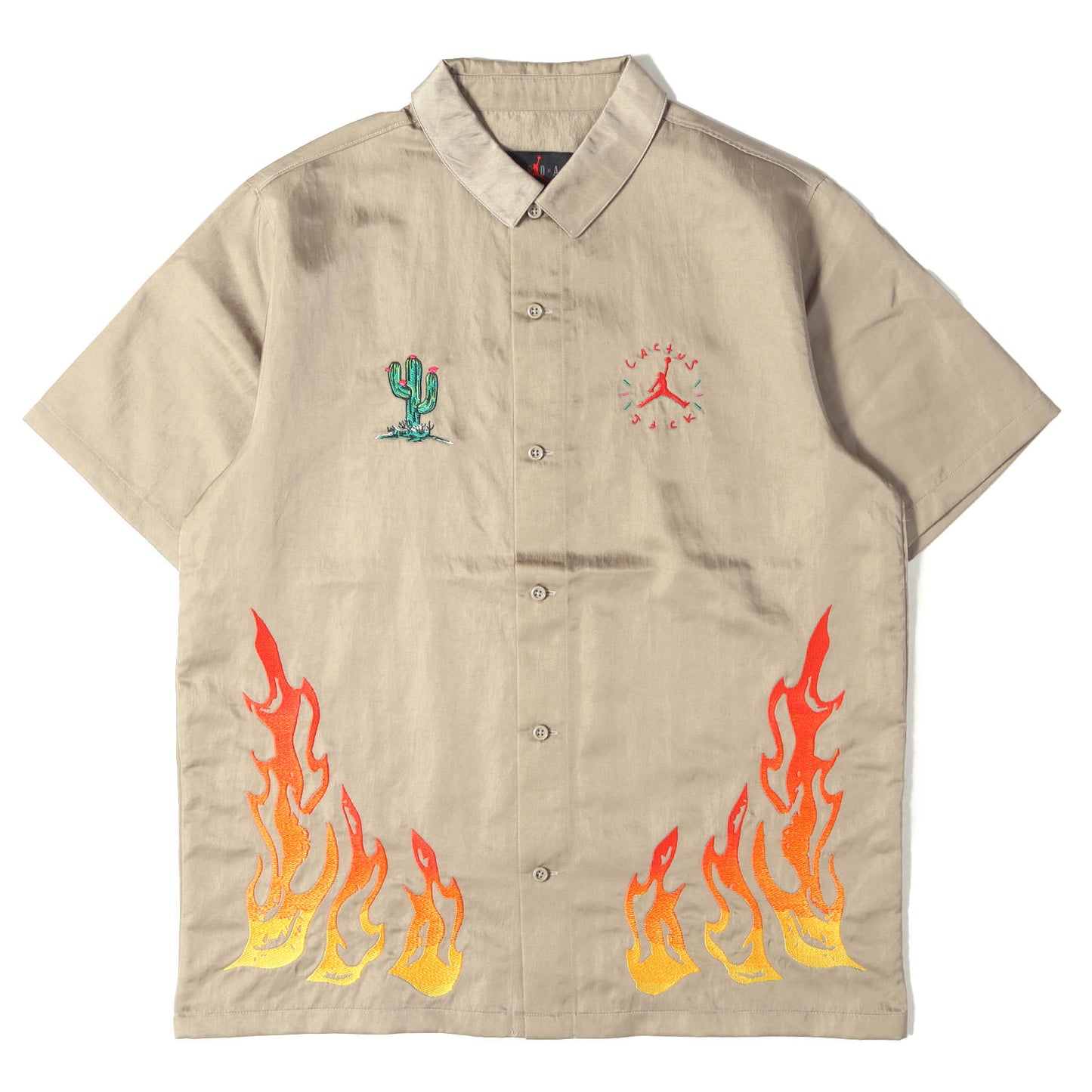 21SS ×TRAVIS SCOTT Cactus Jack JORDAN フレイム刺繍 ナイロン 半袖シャツ(AS M J TS BTN DWN TOP)