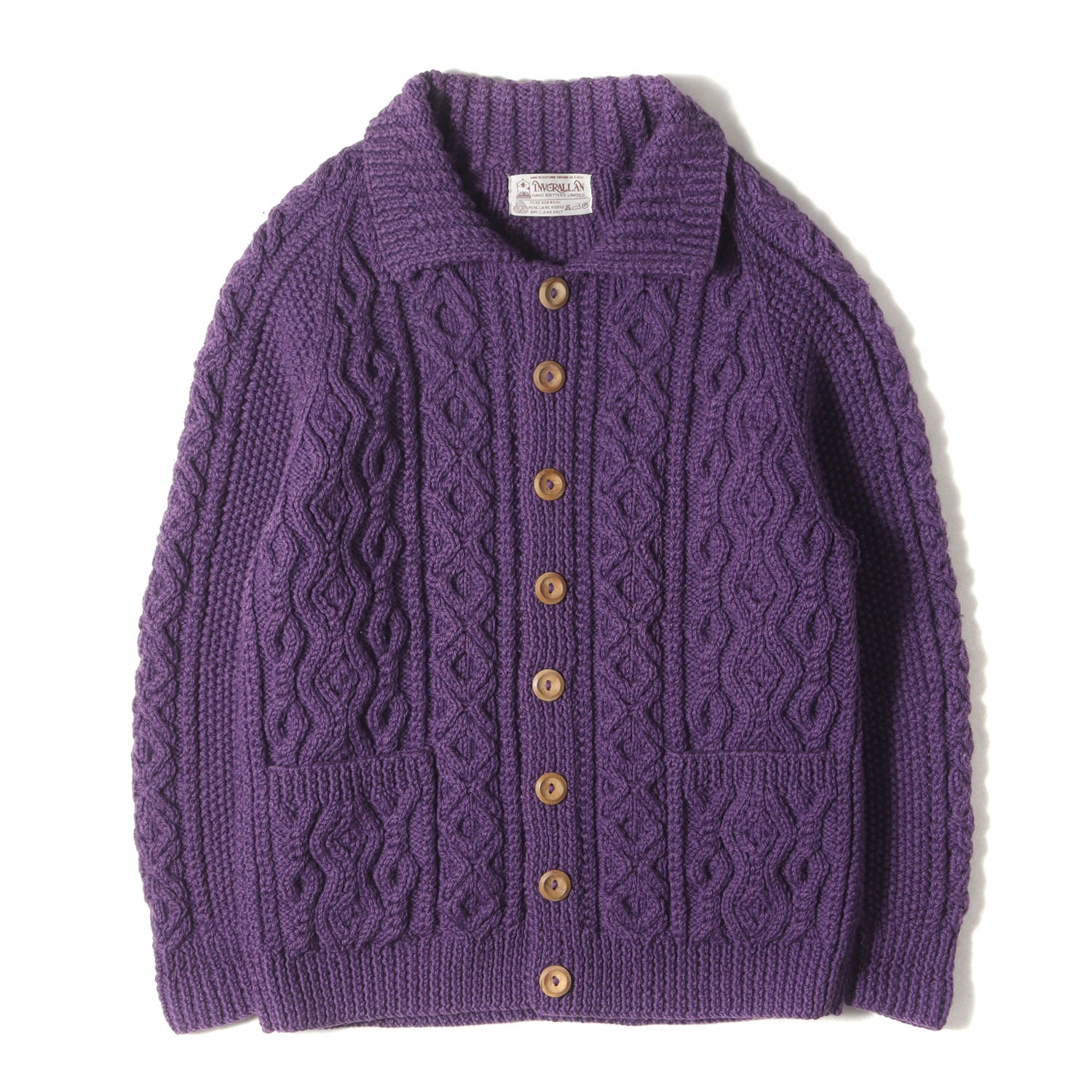 INVERALLAN 3A CARDIGAN 茶タグ 茶タグ] 3A アラン編み ウールニット ランバー カーディガン