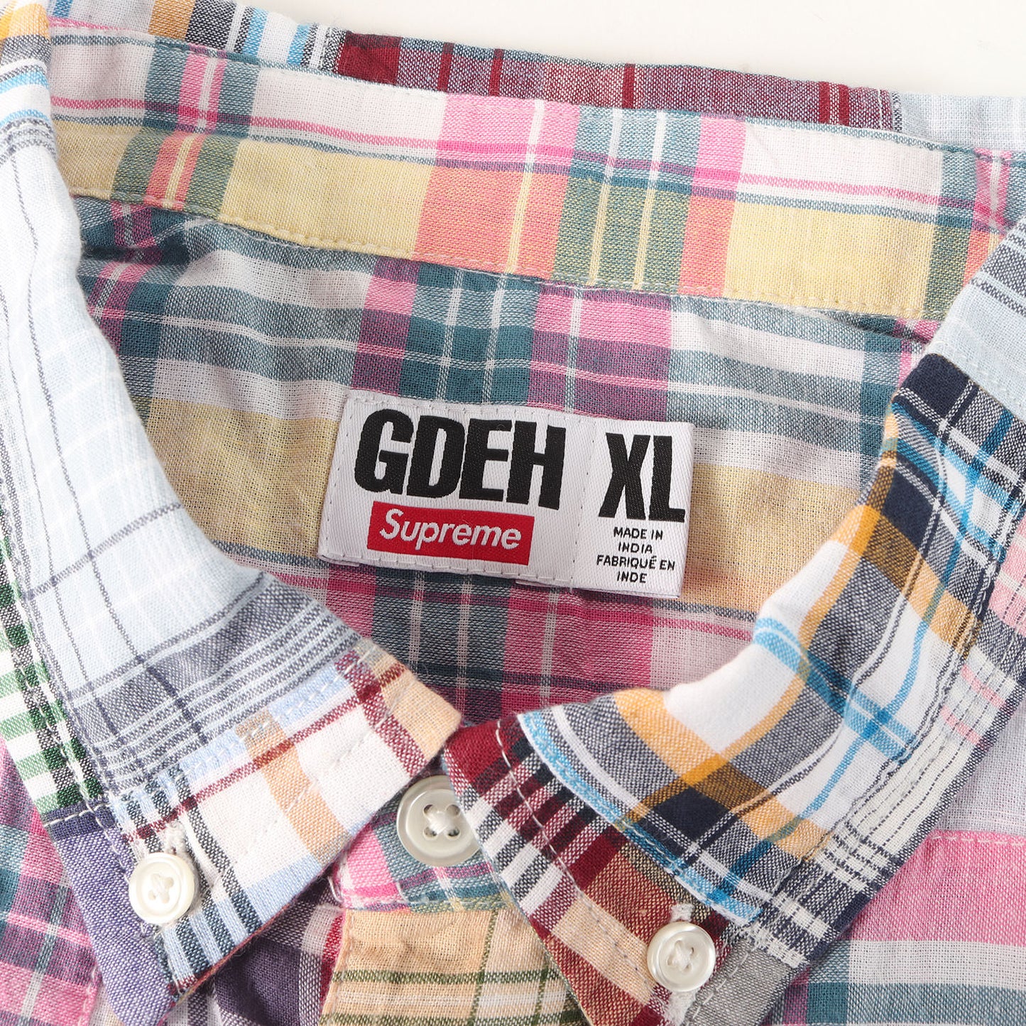 25SS ×GOODENOUGH 背ロゴ パッチワーク マドラスチェック 半袖シャツ(Patchwork Madras S/S Shirt)