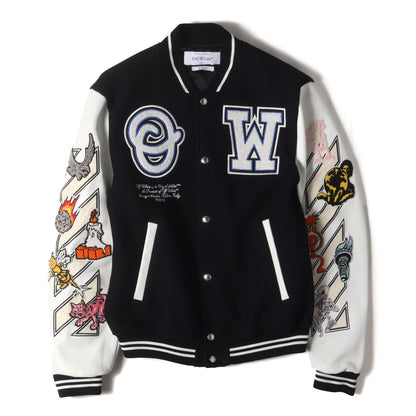 23AW ワッペンロゴ 袖レザー メルトン スタジャン(Logic Bomber Jacket)