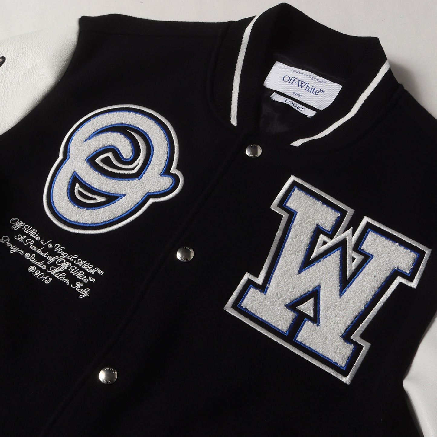 23AW ワッペンロゴ 袖レザー メルトン スタジャン(Logic Bomber Jacket)