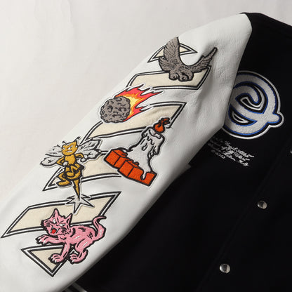 23AW ワッペンロゴ 袖レザー メルトン スタジャン(Logic Bomber Jacket)