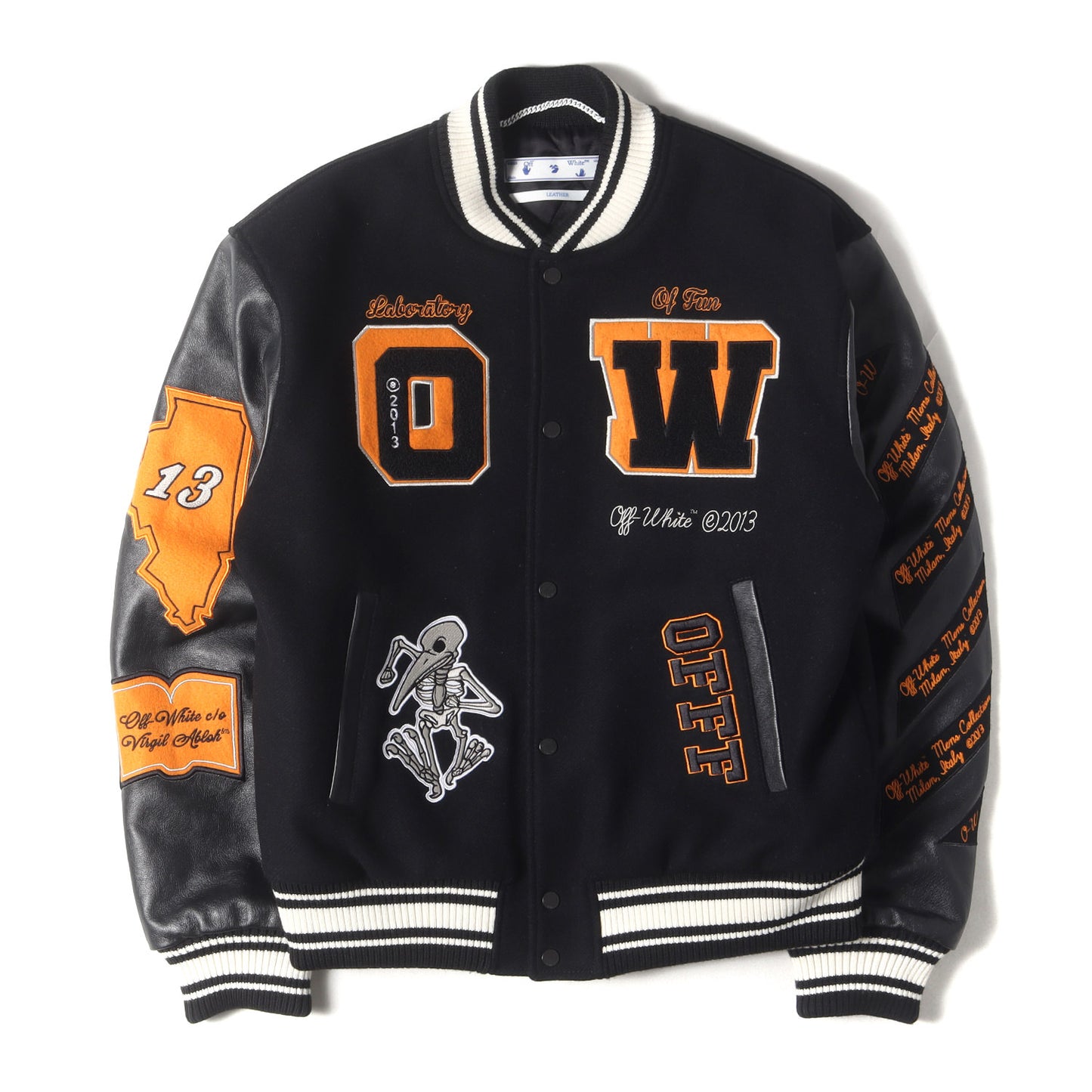 21AW 袖レザー メルトン バーシティジャケット / スタジャン(Leather Varsity Jacket)