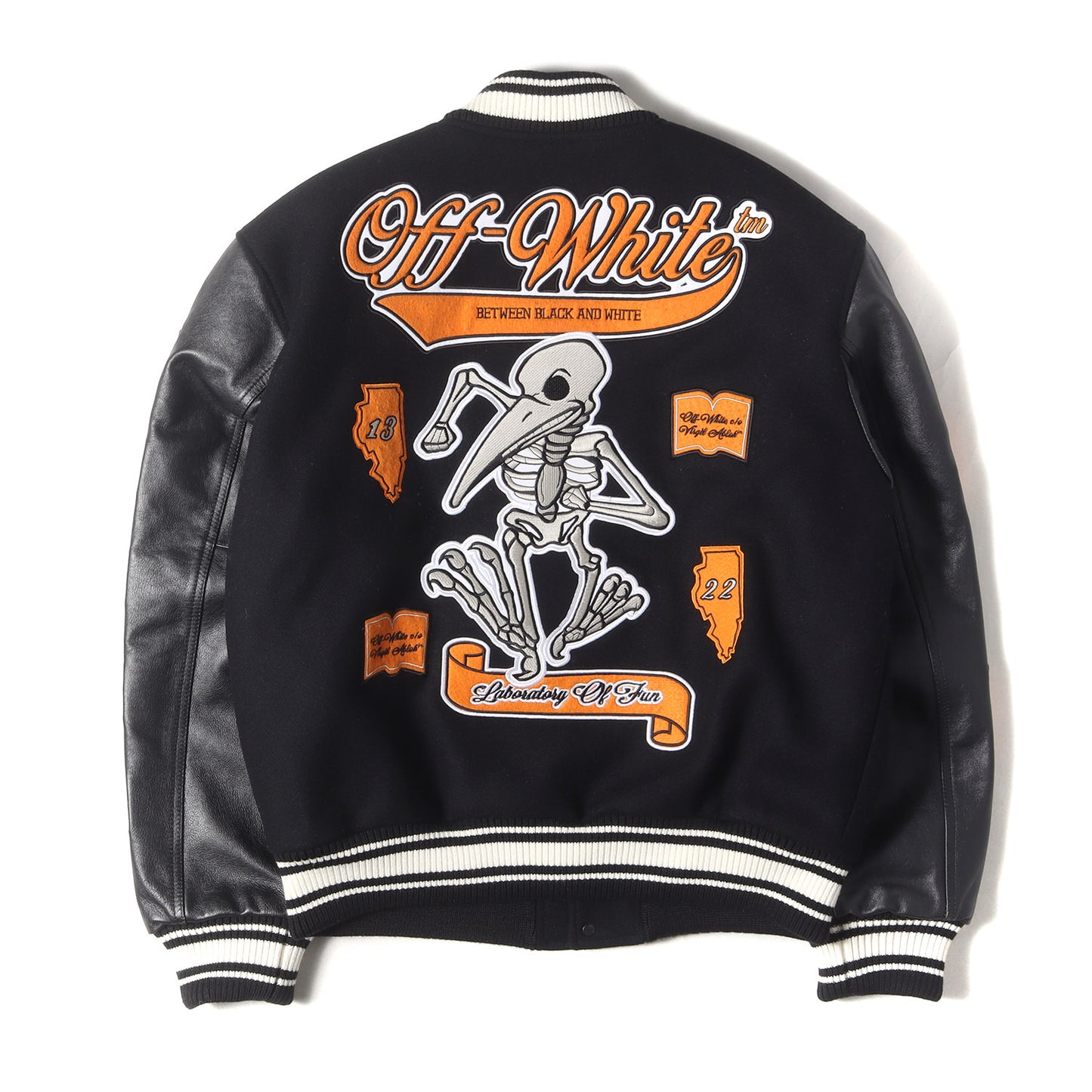 21AW 袖レザー メルトン バーシティジャケット / スタジャン(Leather Varsity Jacket)