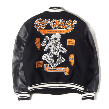 21AW 袖レザー メルトン バーシティジャケット / スタジャン(Leather Varsity Jacket)