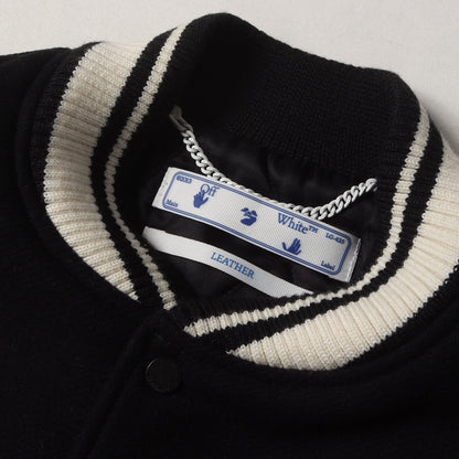 21AW 袖レザー メルトン バーシティジャケット / スタジャン(Leather Varsity Jacket)