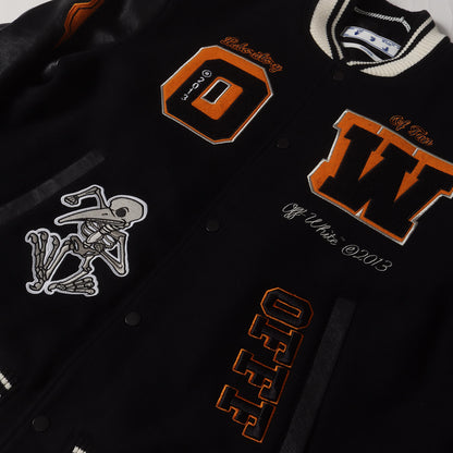 21AW 袖レザー メルトン バーシティジャケット / スタジャン(Leather Varsity Jacket)